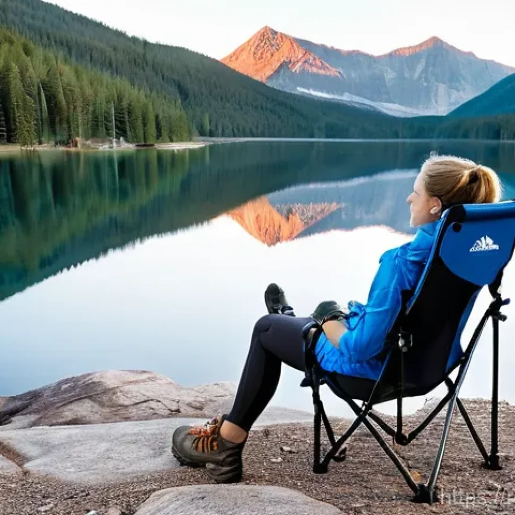등산용 접이식 의자 추천 - **"Ultra-Lightweight Ergonomic Hiking Chair in Mountain Landscape"**
    An adventurous young woman,...
