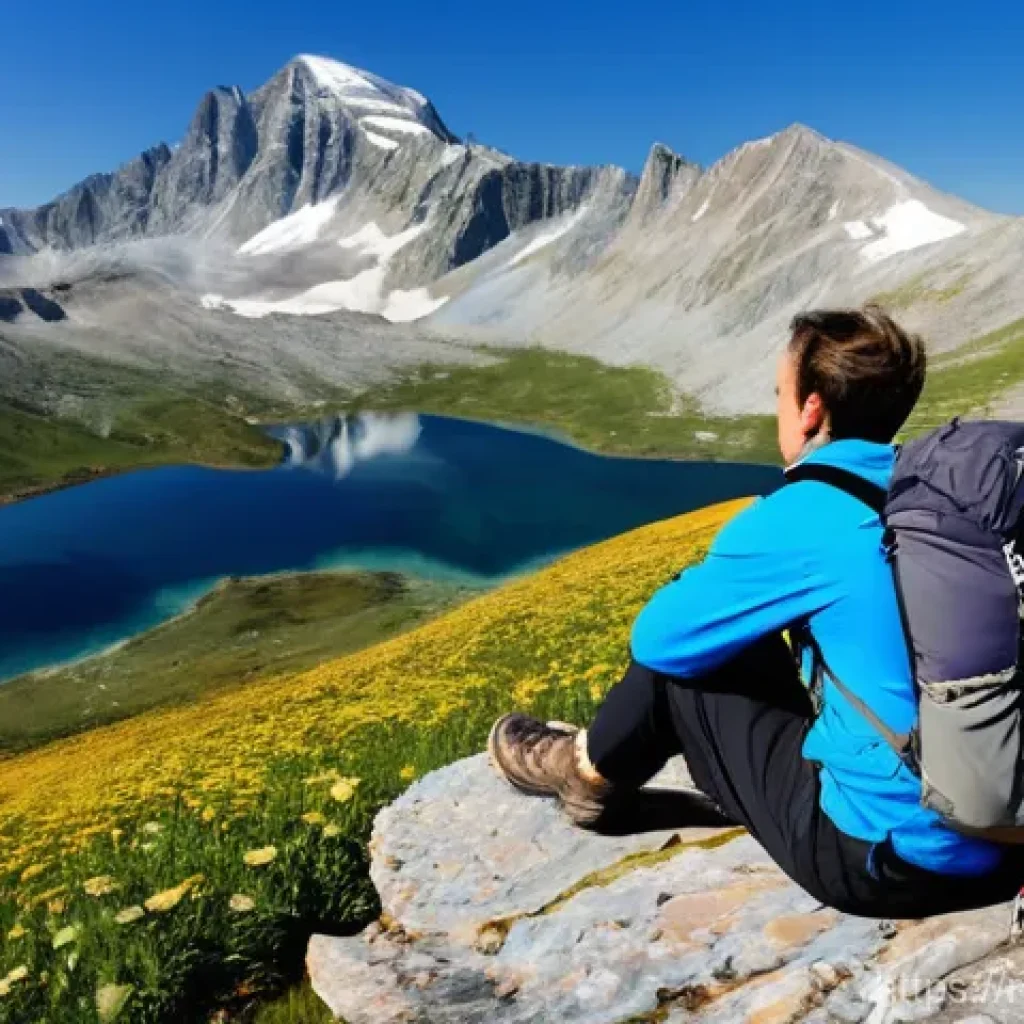 등산 후 자연과 교감하는 방법 - **Prompt 1: Serene Alpine Reflection After a Hike**
    A lone hiker, an adult with a calm and conte...