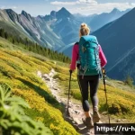 Home 17 등산 전후 체력 관리 요령 - **"A fit Caucasian woman in her early 30s, wearing comfortable and modest hiking gear (technical t-s...