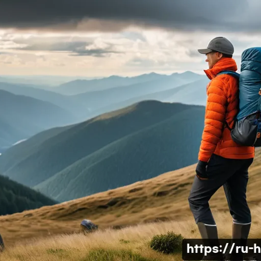 등산 중 감기 예방 노하우 - A detailed outdoor hiking scene featuring a person dressed in layered clothing suitable for variable...